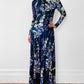 1970s Floor Length Floral Fitted High-Neck Zip-Back Long-Sleeve Dress