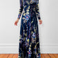 1970s Floor Length Floral Fitted High-Neck Zip-Back Long-Sleeve Dress