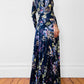 1970s Floor Length Floral Fitted High-Neck Zip-Back Long-Sleeve Dress