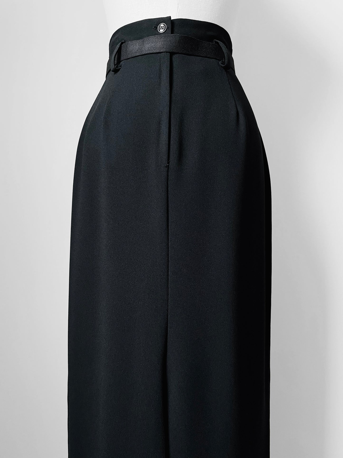 1980s -1990s Black Made in Canada Midi-Length High-Waisted Belted Slimline Skirt