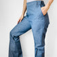 1970s Style Soft Blue Bell Bottom WRANGLER Cinched-Back Chambray Trousers Pants - Waist 31