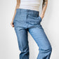 1970s Style Soft Blue Bell Bottom WRANGLER Cinched-Back Chambray Trousers Pants - Waist 31