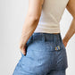1970s Style Soft Blue Bell Bottom WRANGLER Cinched-Back Chambray Trousers Pants - Waist 31