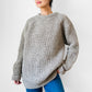 Grey Beige Heavy Wool Ribbed Well-Worn Knit Crew Neck Pullover Sweater - Sz. M
