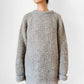 Grey Beige Heavy Wool Ribbed Well-Worn Knit Crew Neck Pullover Sweater - Sz. M