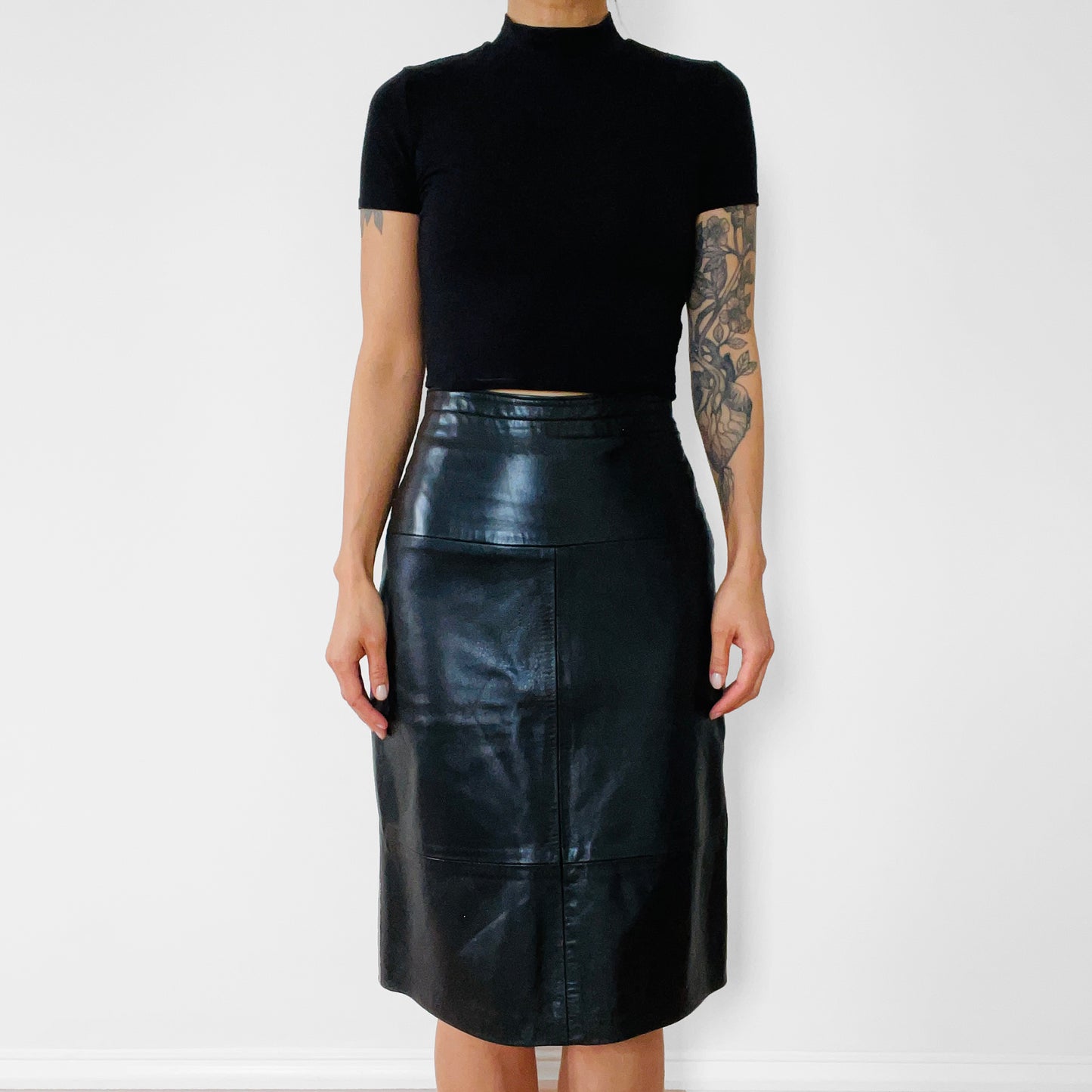 1980s MONTREAL Black Buttery-Soft Leather Fitted Skirt