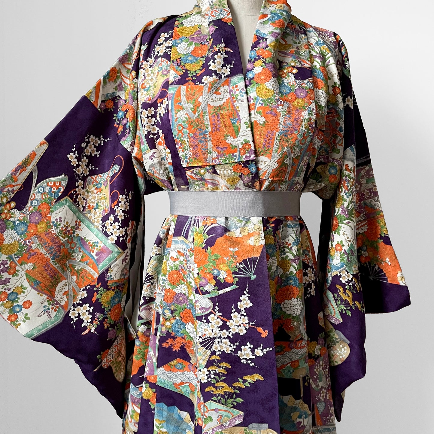 Silk Crepe, Eggplant, Geisha, Scenic, Kimono