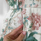 1990s Made in the USA Cotton Linen Short-Sleeve Botanical Patterned Button-Back Wiggle Dress