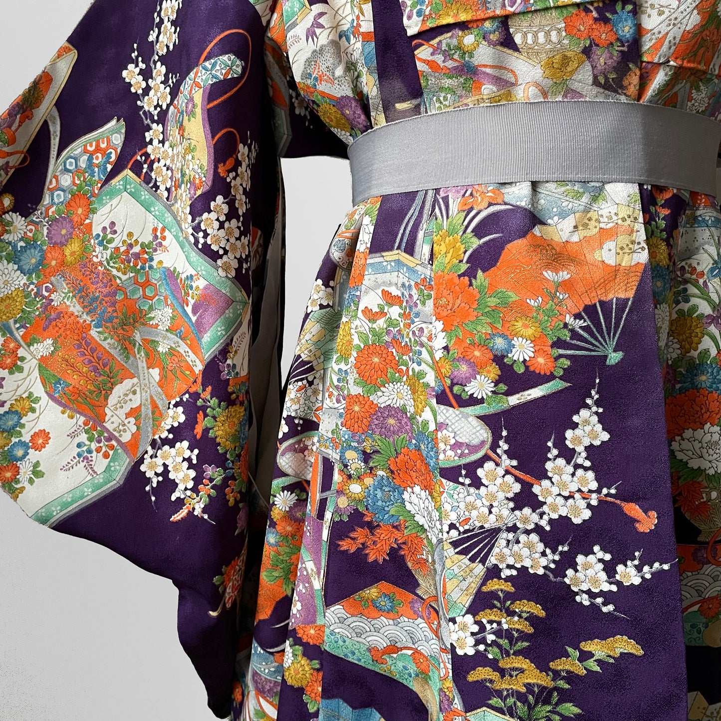 Silk Crepe, Eggplant, Geisha, Scenic, Kimono