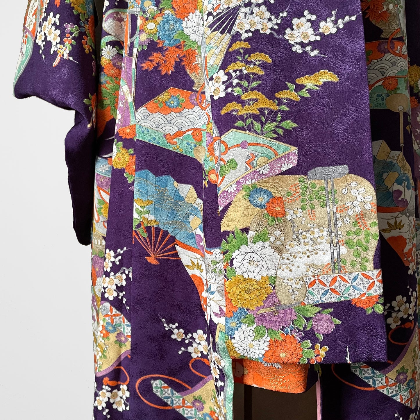 Silk Crepe, Eggplant, Geisha, Scenic, Kimono