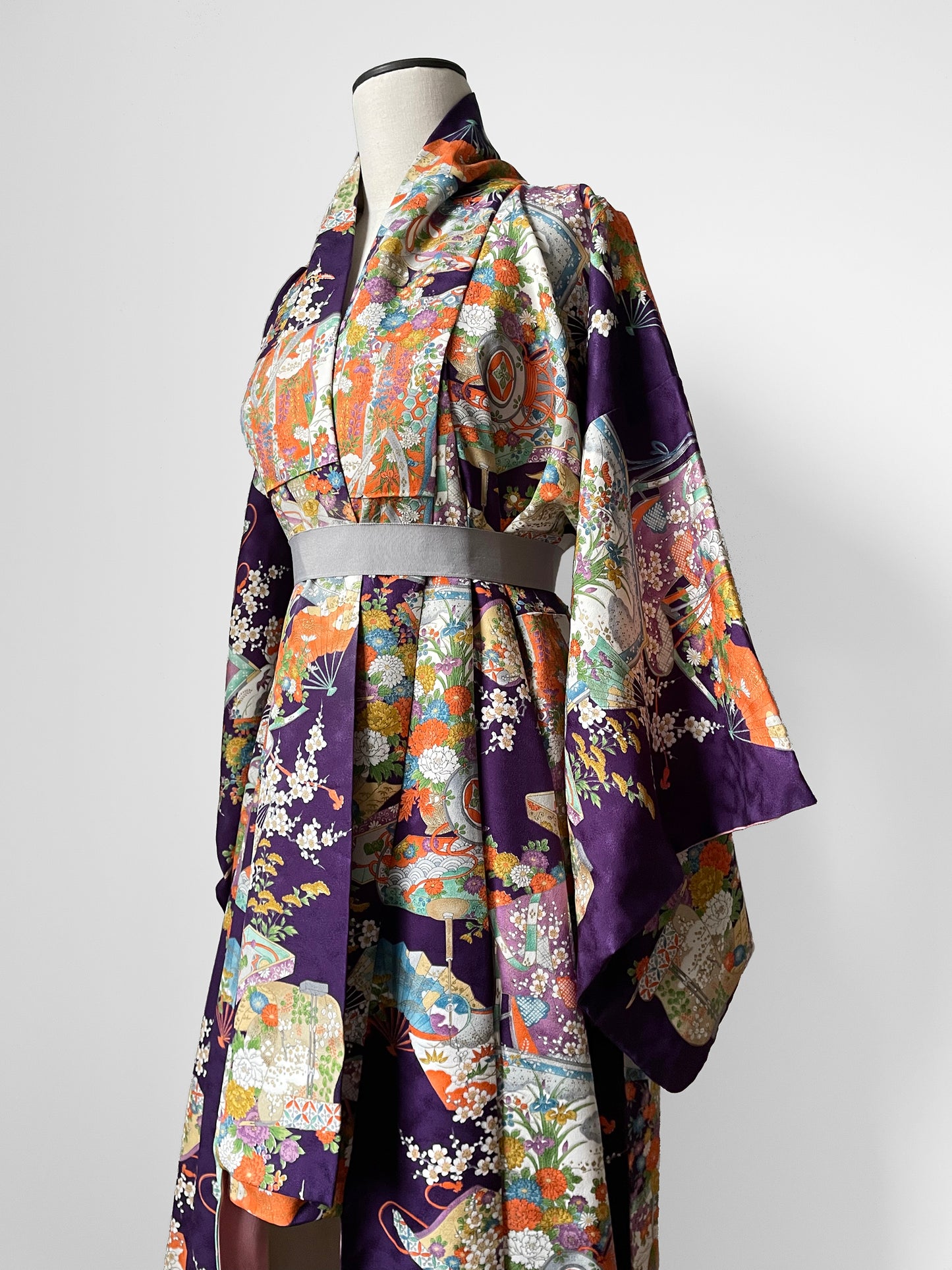 Silk Crepe, Eggplant, Geisha, Scenic, Kimono