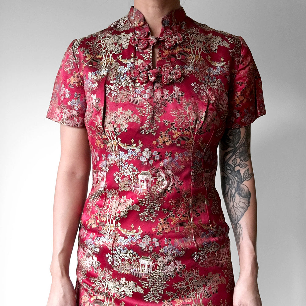 1940s Red Silk Cheongsam Dress