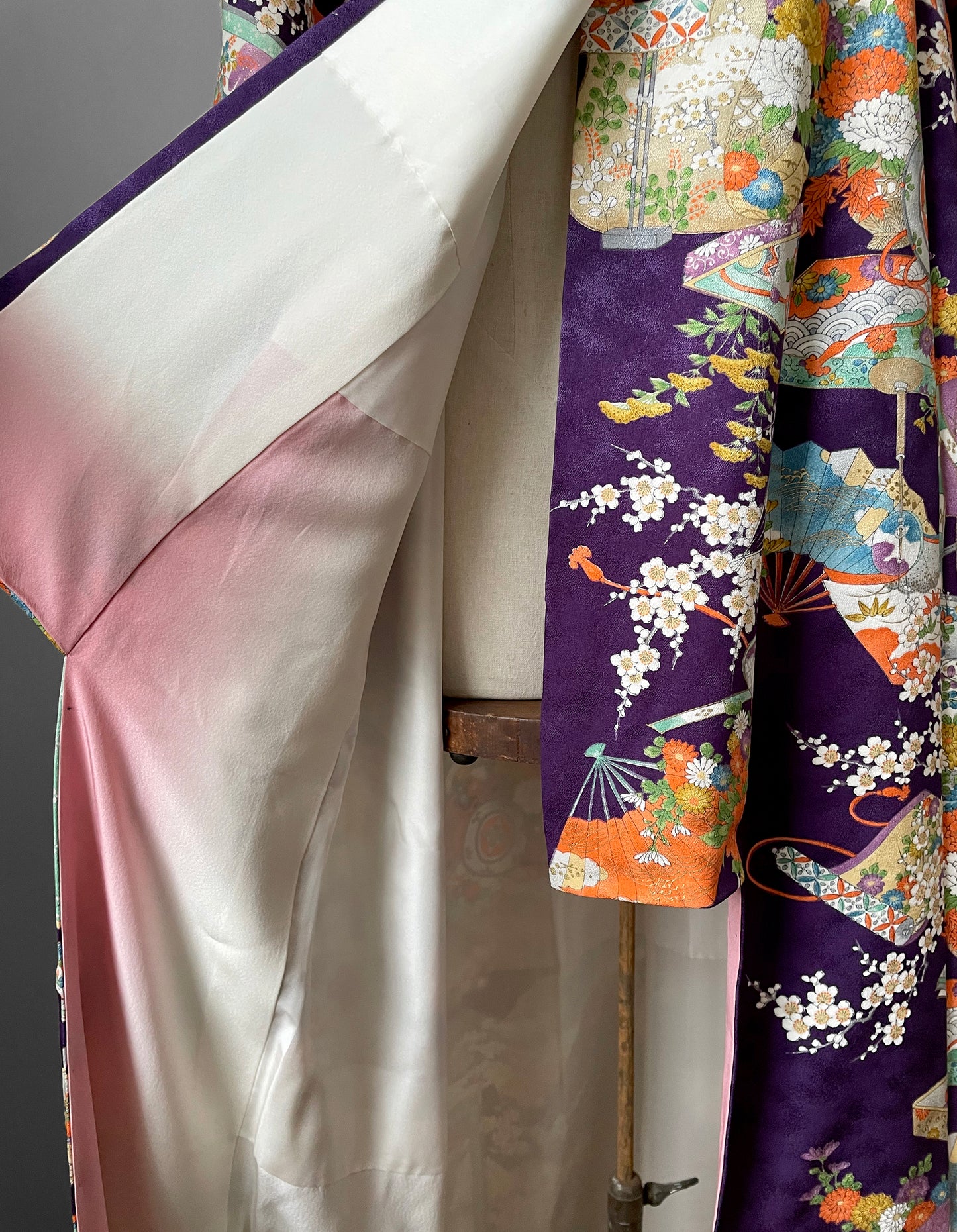 Silk Crepe, Eggplant, Geisha, Scenic, Kimono