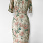 1990s Made in the USA Cotton Linen Short-Sleeve Botanical Patterned Button-Back Wiggle Dress