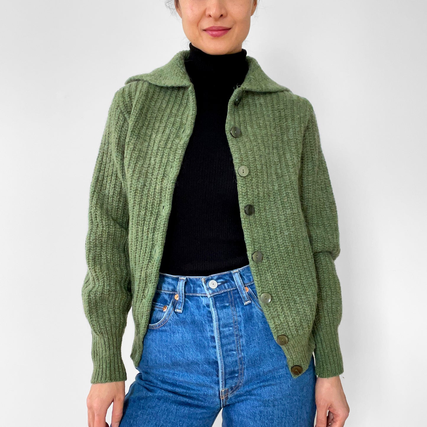 1960s Apple-Green Wool Cardigan Sweater