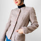 1960s - 1970s Beige Grey Oatmeal Tone Fitted Short-Waisted Trimmed Wool Blend Jacket Blazer - XS/S