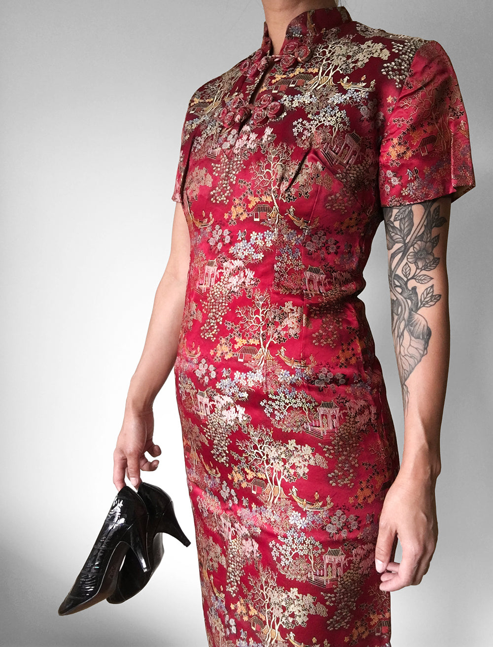 1940s Red Silk Cheongsam Dress