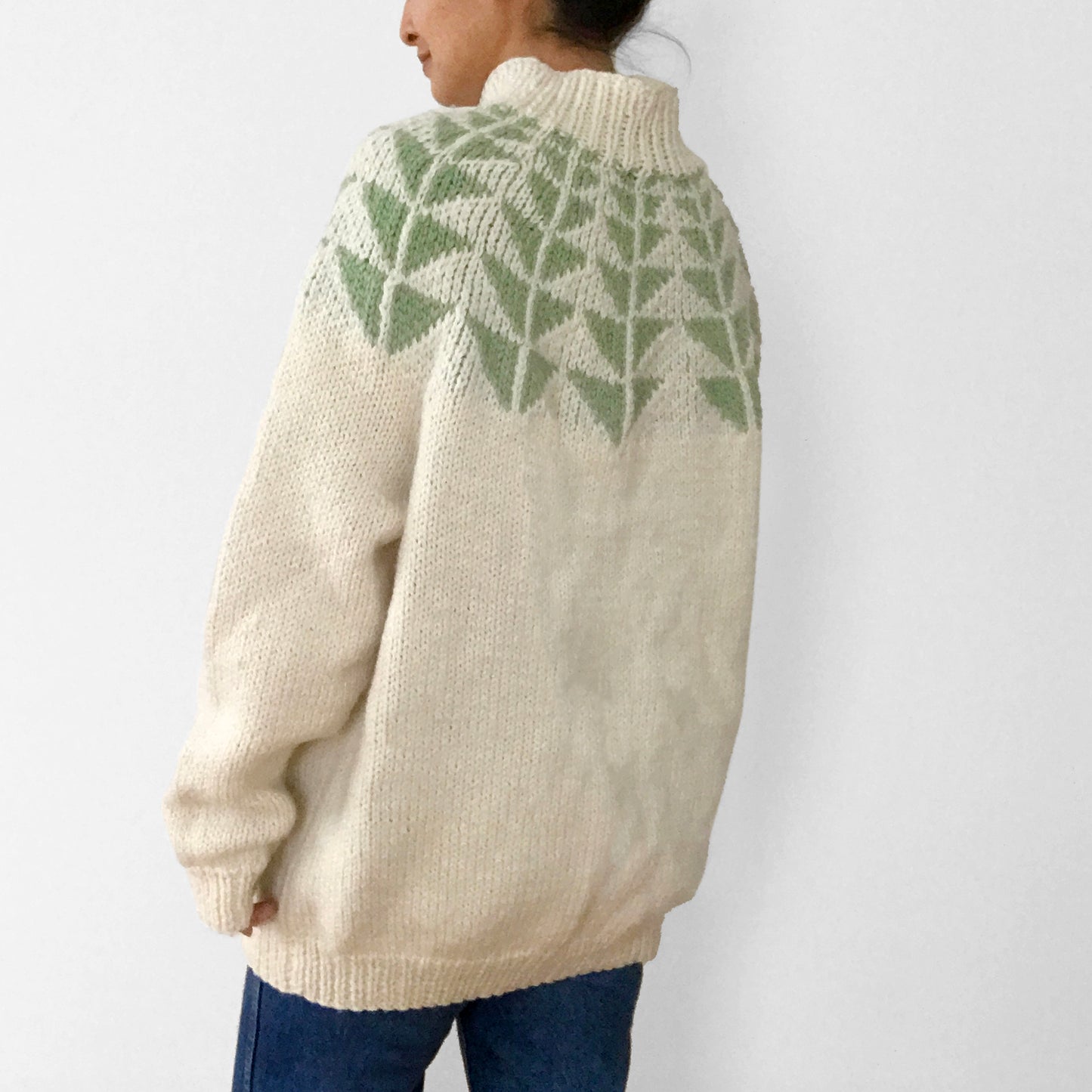 Handmade Sage and Cream Patterned Mock-Neck Sweater Sweater