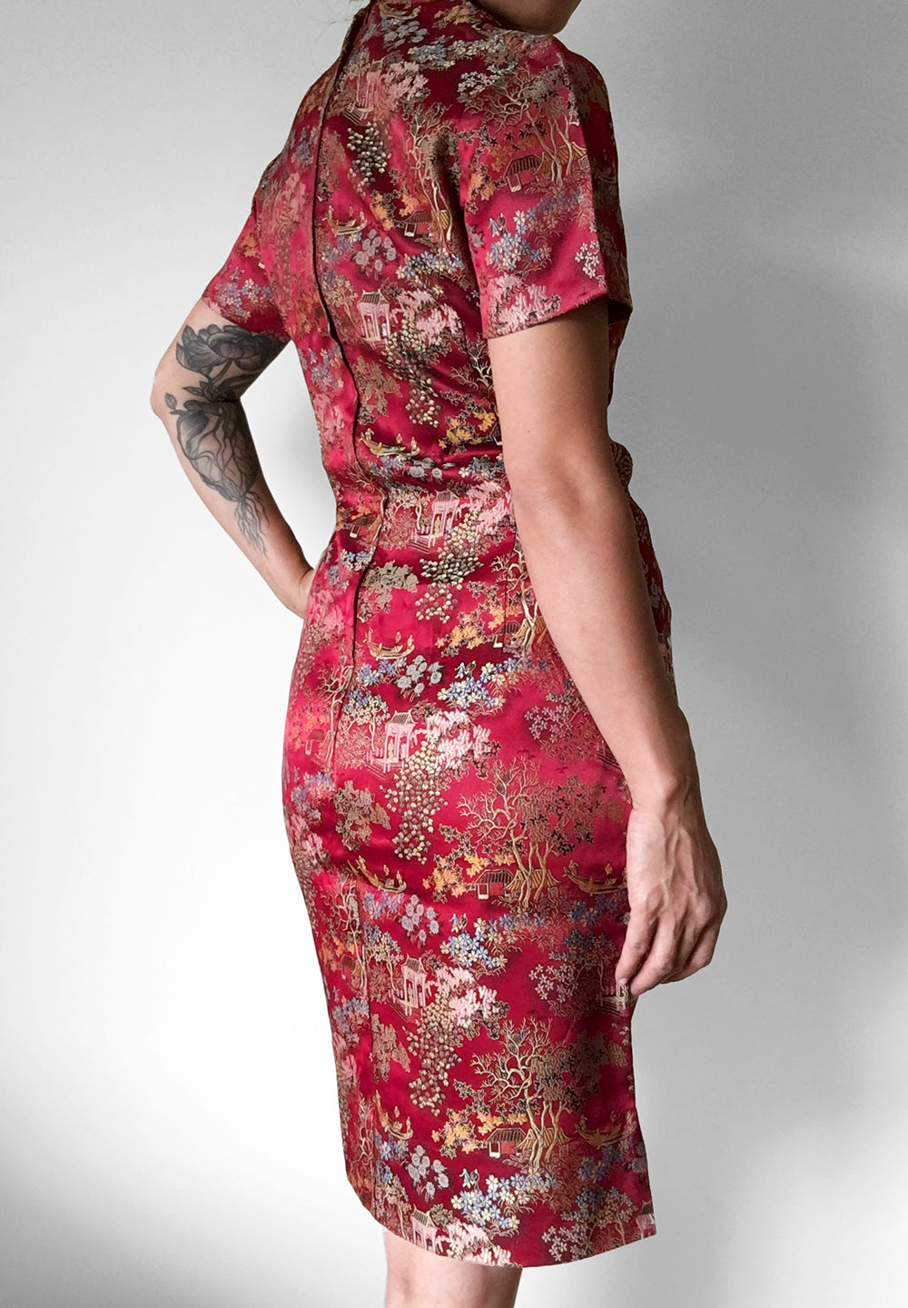 1940s Red Silk Cheongsam Dress