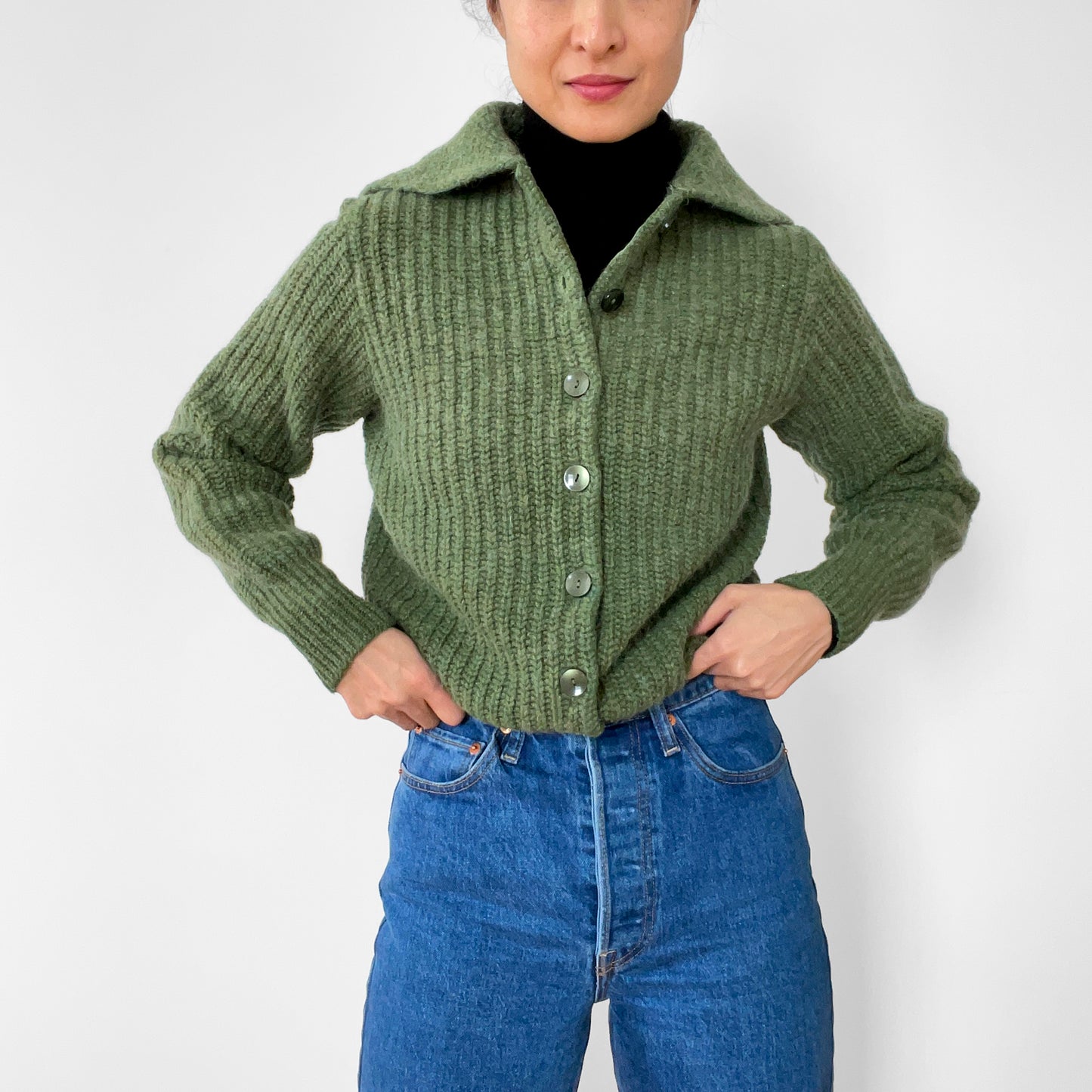 1960s Apple-Green Wool Cardigan Sweater