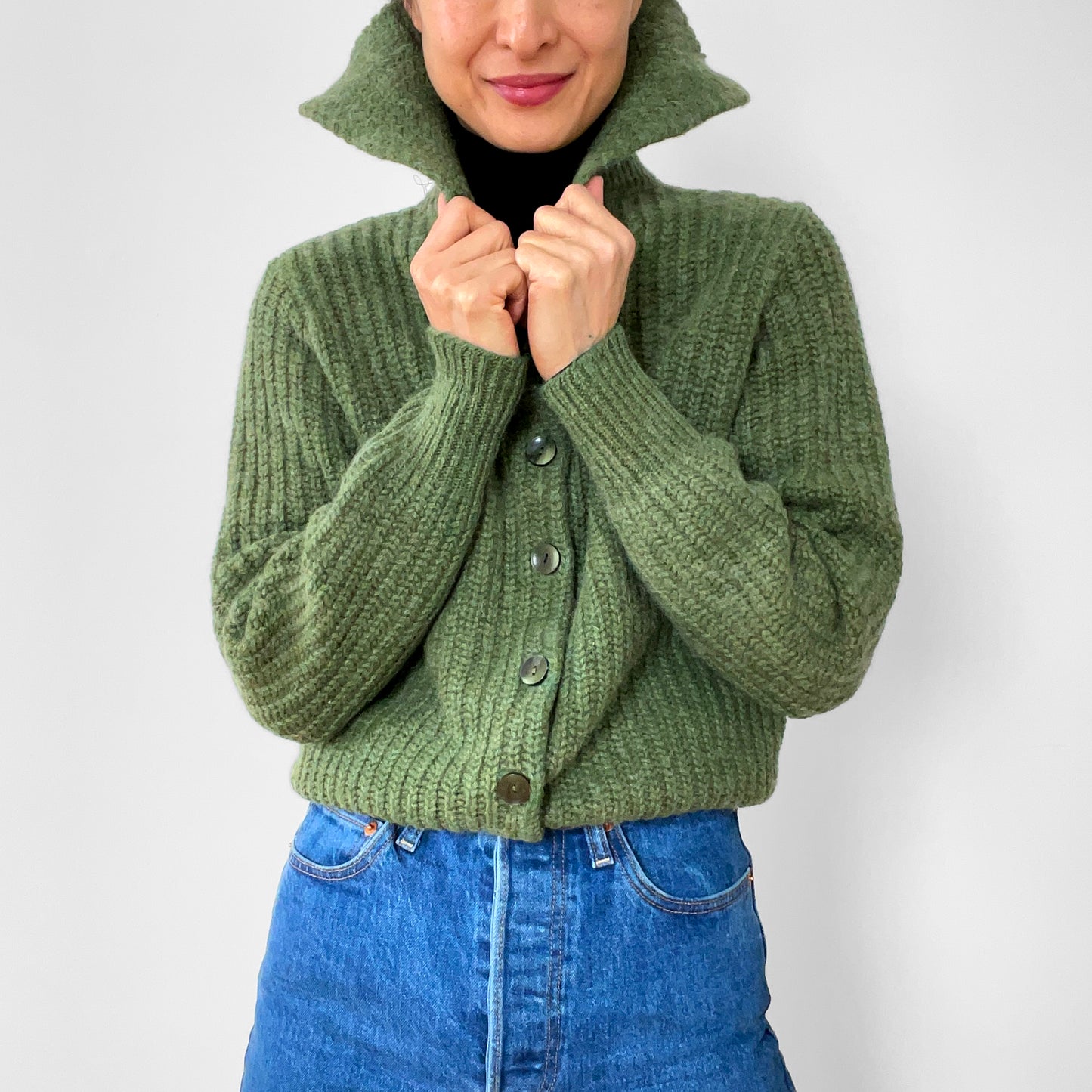 1960s Apple-Green Wool Cardigan Sweater