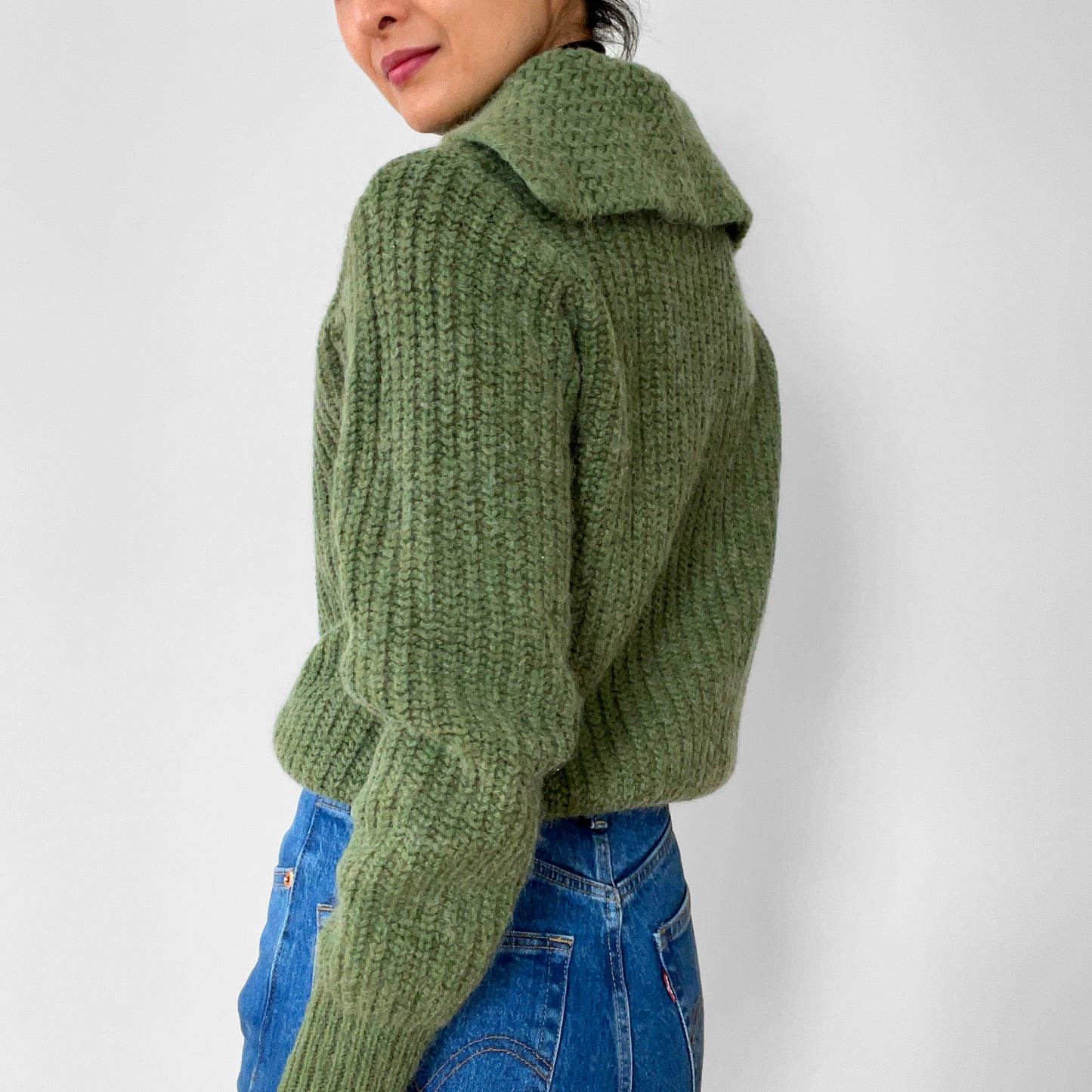 1960s Apple-Green Wool Cardigan Sweater