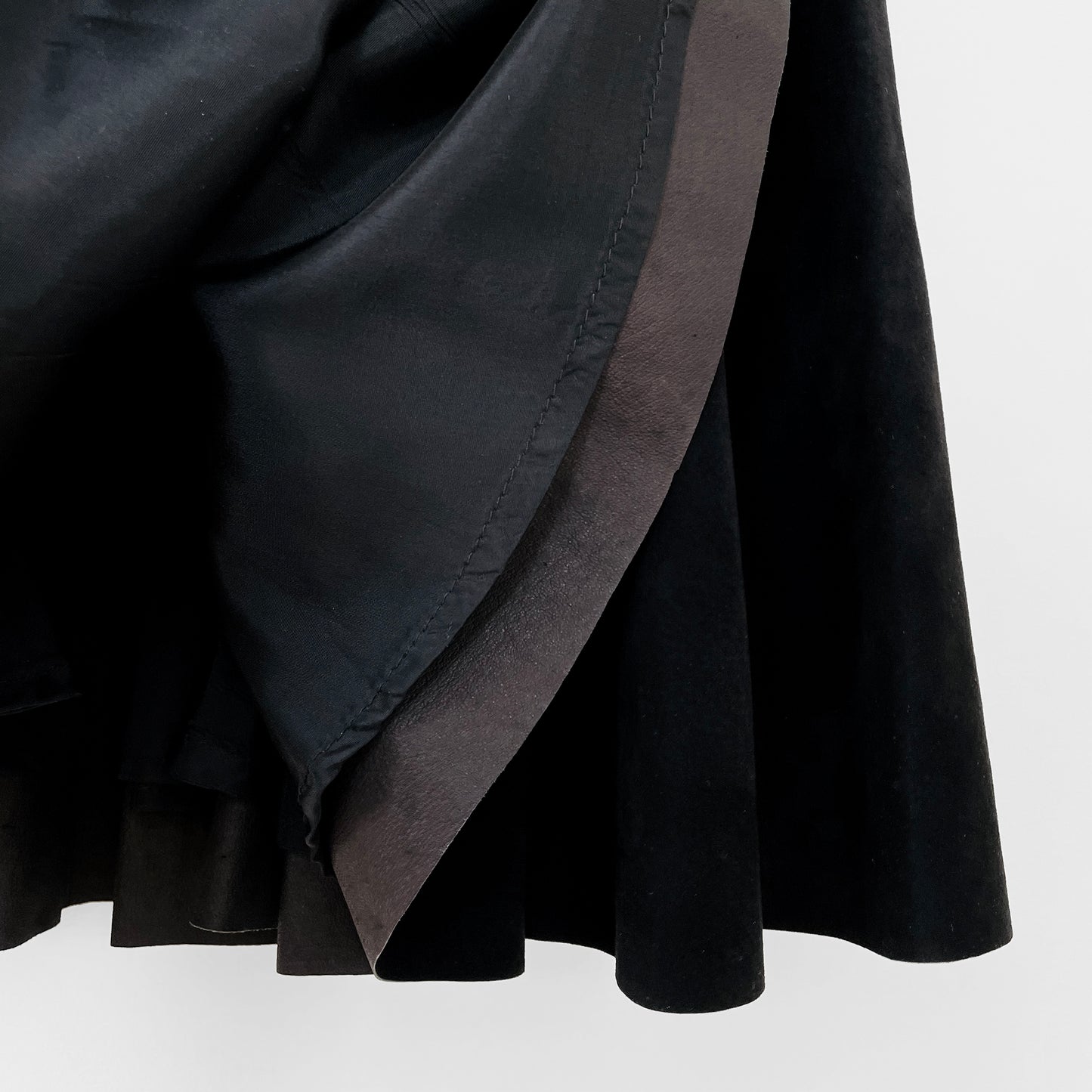 1980s Black Tone-On-Tone High-Waisted Leather and Suede Fit and Flare Skirt