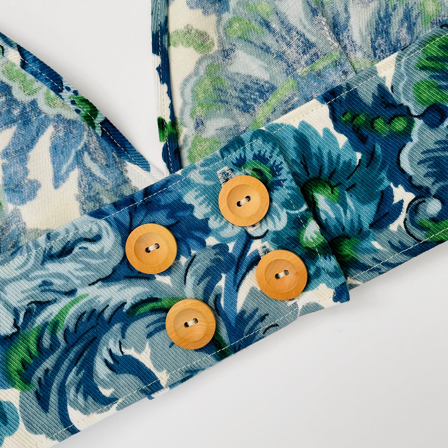 Upcycled Made-By-Me Vintage Handmade Blue and White Floral Chinoiserie Button-Back Bralette TopTop