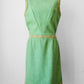 1960s Apple Green and Plaid Trimmed Wool Lined Sleeveless Drop Waist Shift Dress - Sz. S