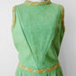 1960s Apple Green and Plaid Trimmed Wool Lined Sleeveless Drop Waist Shift Dress - Sz. S