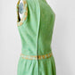 1960s Apple Green and Plaid Trimmed Wool Lined Sleeveless Drop Waist Shift Dress - Sz. S