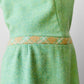 1960s Apple Green and Plaid Trimmed Wool Lined Sleeveless Drop Waist Shift Dress - Sz. S