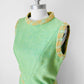 1960s Apple Green and Plaid Trimmed Wool Lined Sleeveless Drop Waist Shift Dress - Sz. S