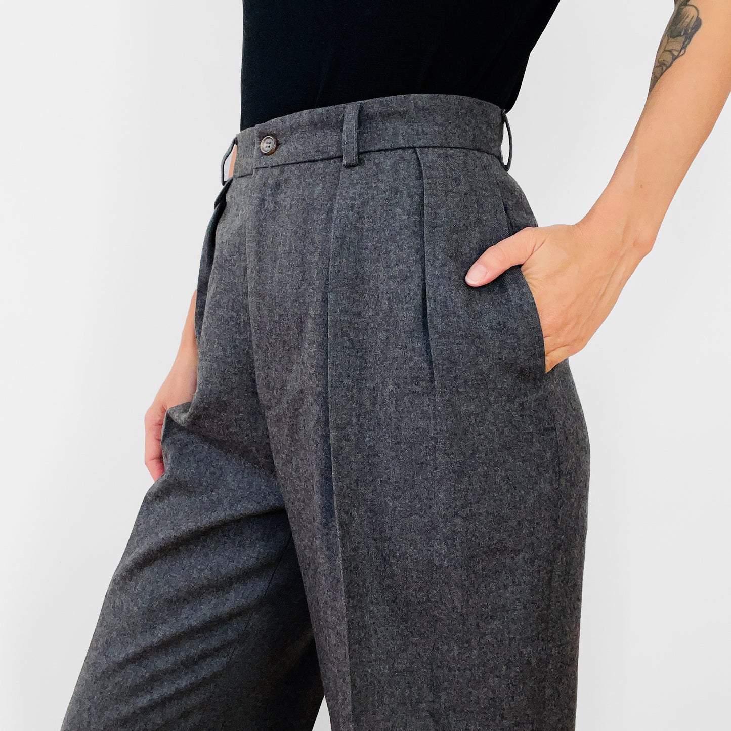 1980s Ralph Lauren High-Waisted Grey Wool Pleated Pants