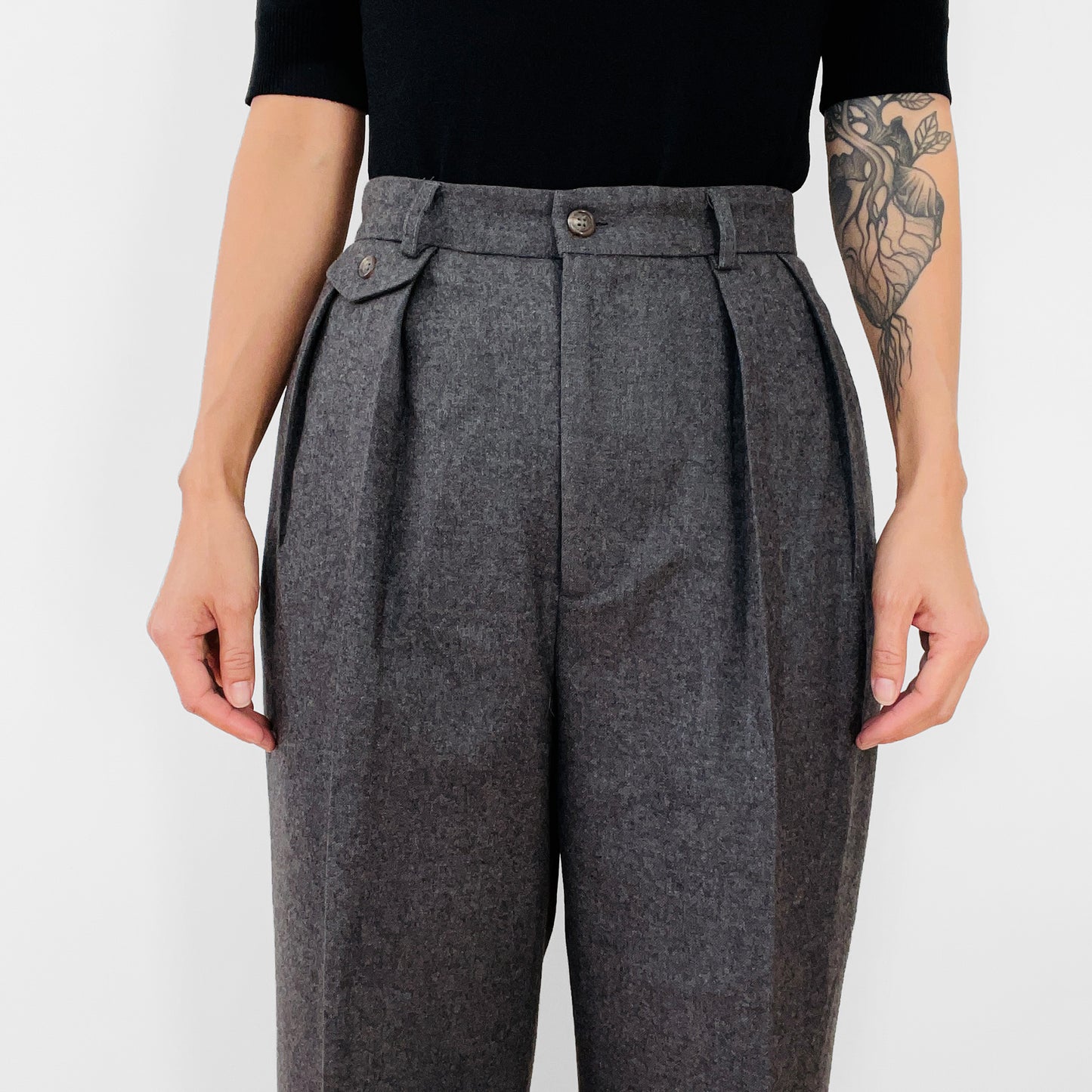 1980s Ralph Lauren High-Waisted Grey Wool Pleated Pants