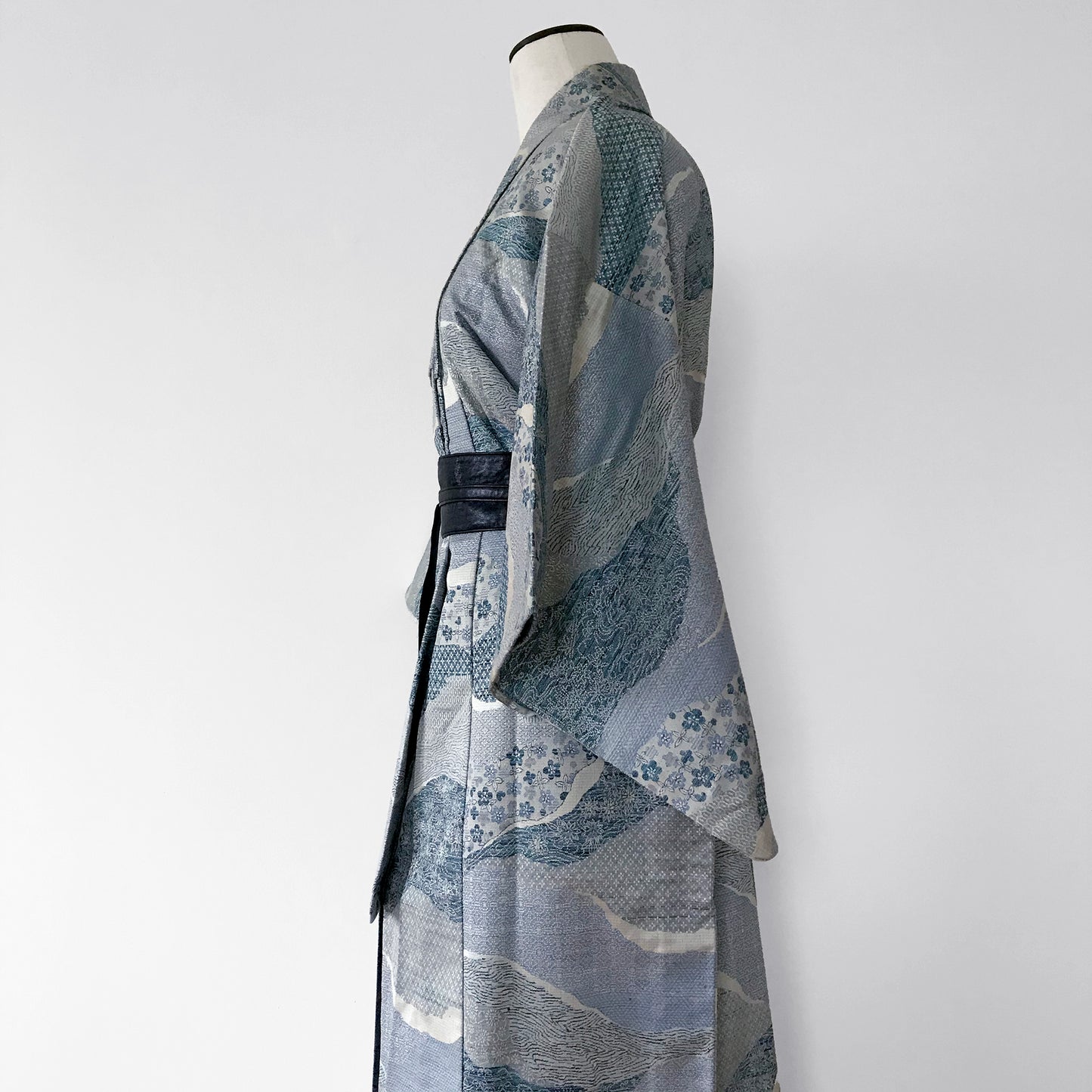 Wool and Silk Blended Japanese Flower Patchwork Kimono Duster Robe