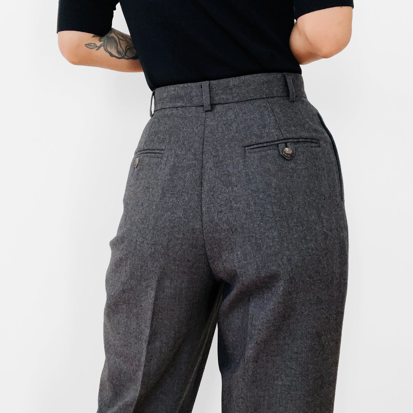 1980s Ralph Lauren High-Waisted Grey Wool Pleated Pants