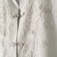 Soft Grey Floral Embroidered Short-Sleeve Silk Blouse