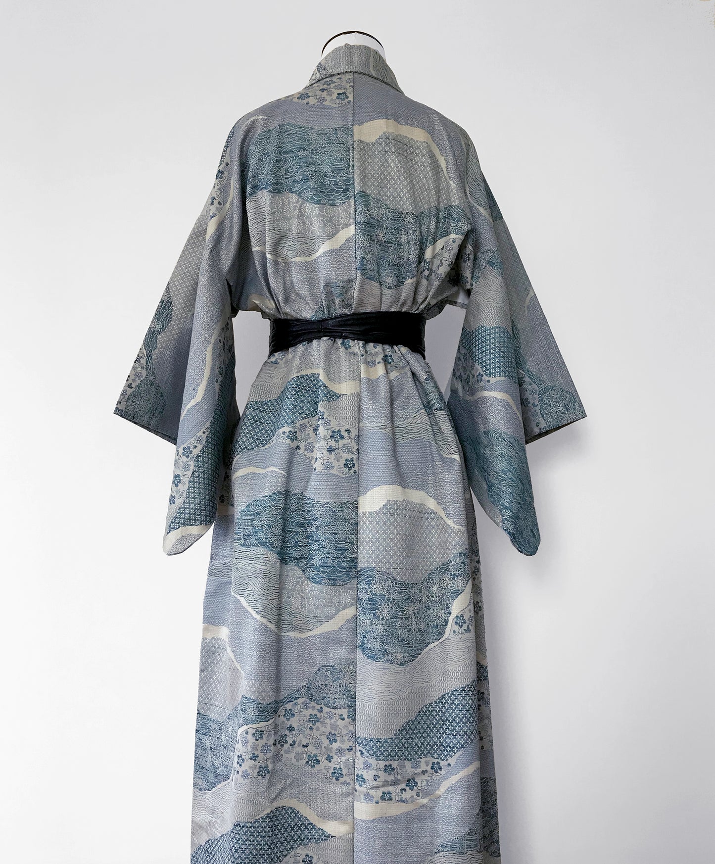 Wool and Silk Blended Japanese Flower Patchwork Kimono Duster Robe