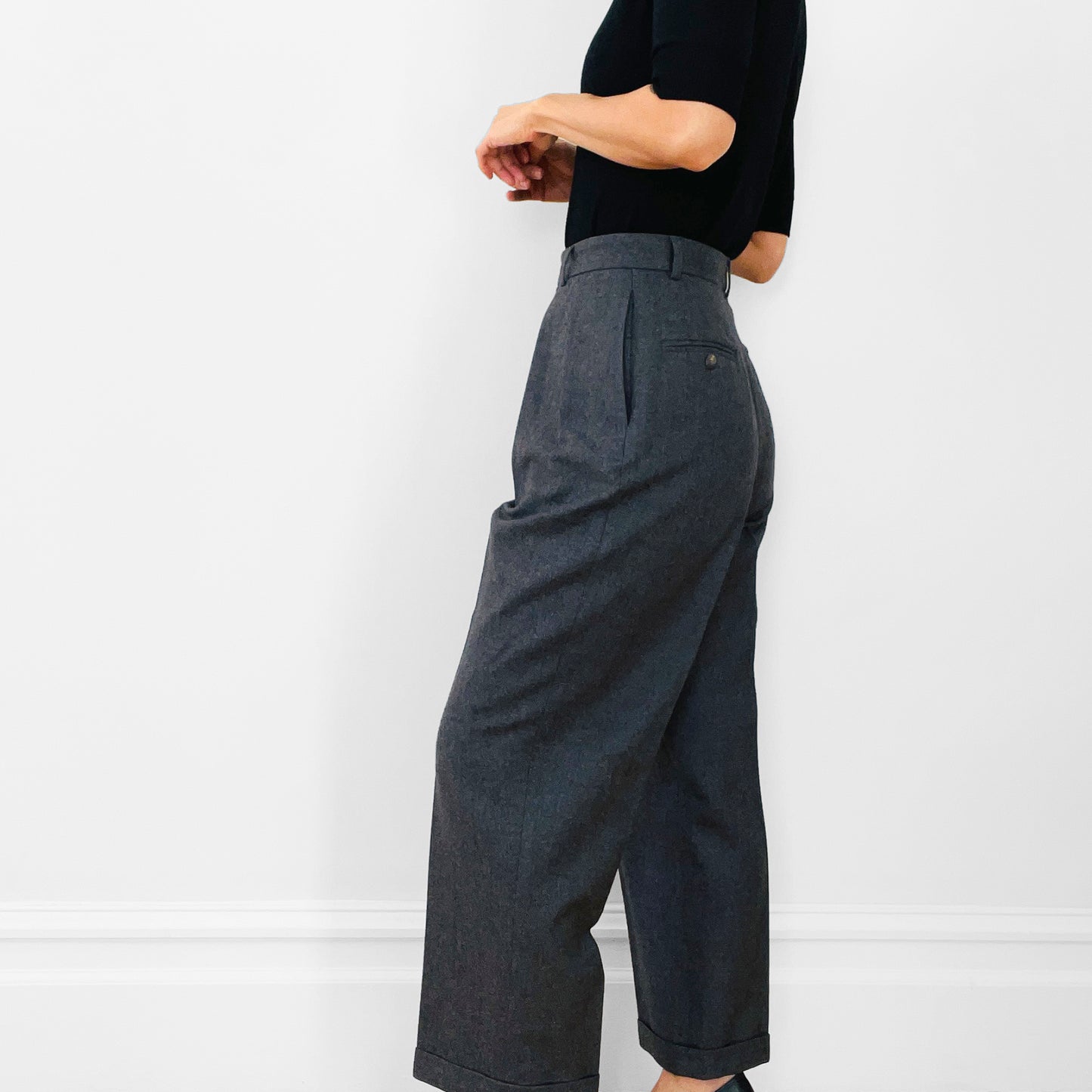 1980s Ralph Lauren High-Waisted Grey Wool Pleated Pants