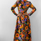1960s - 1970s Floral Patterned Bohemian Floor-Length Long-Sleeve High-Collar Neck