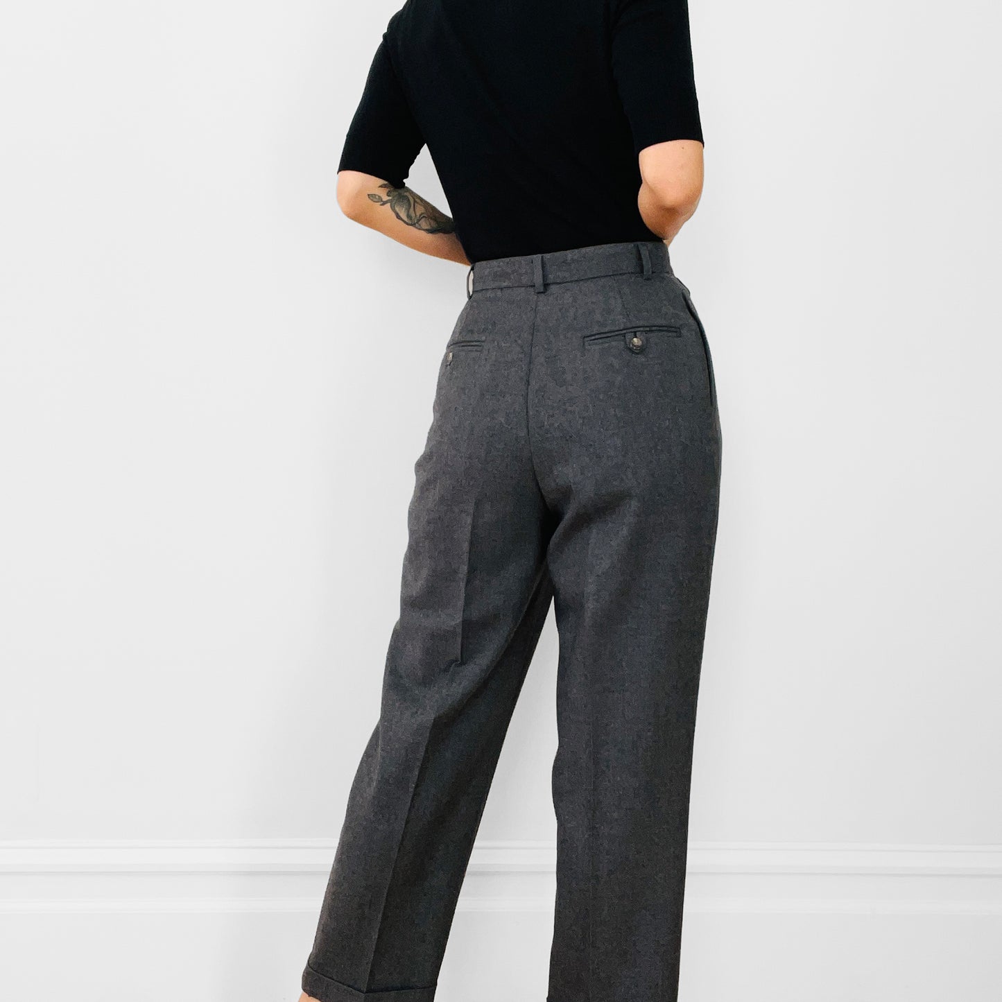 1980s Ralph Lauren High-Waisted Grey Wool Pleated Pants