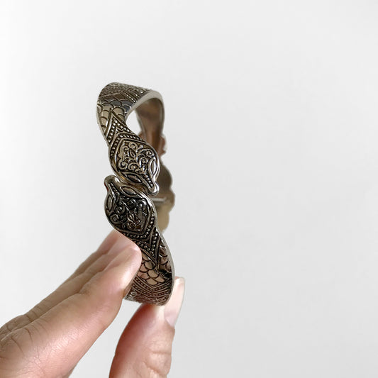 1940s-1950s Silver Artist-Signed Stieff Double-Headed Snake Hinged Cuff Bracelet