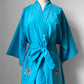 1970s Bird Floral Embroidered Turquoise Belted Robe