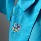 1970s Bird Floral Embroidered Turquoise Belted Robe