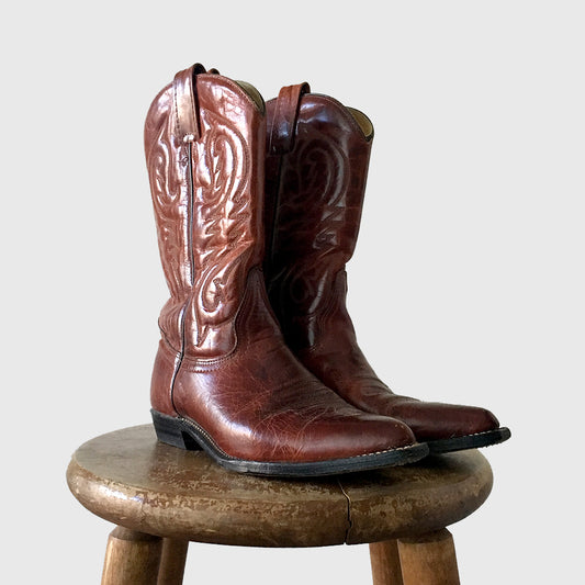 1970s Brown Stitched Leather Western Boots