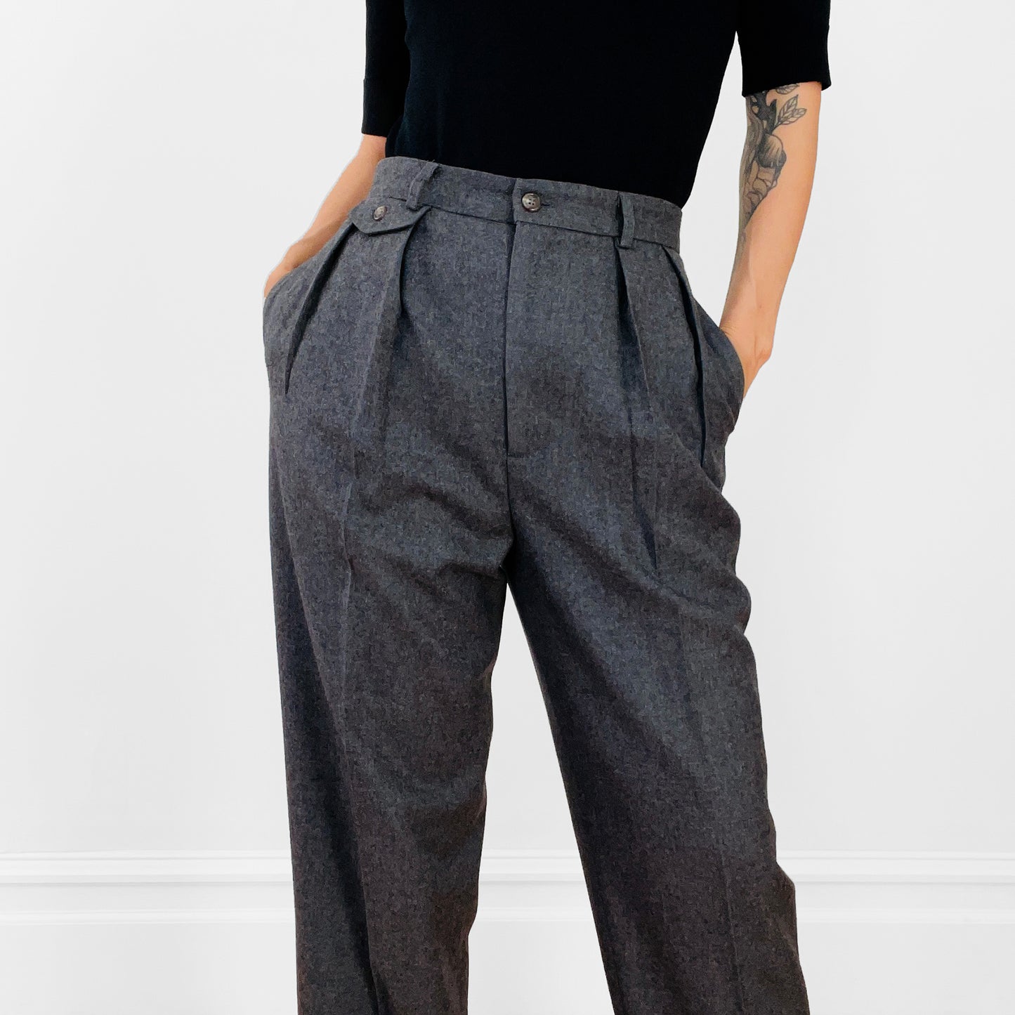 1980s Ralph Lauren High-Waisted Grey Wool Pleated Pants