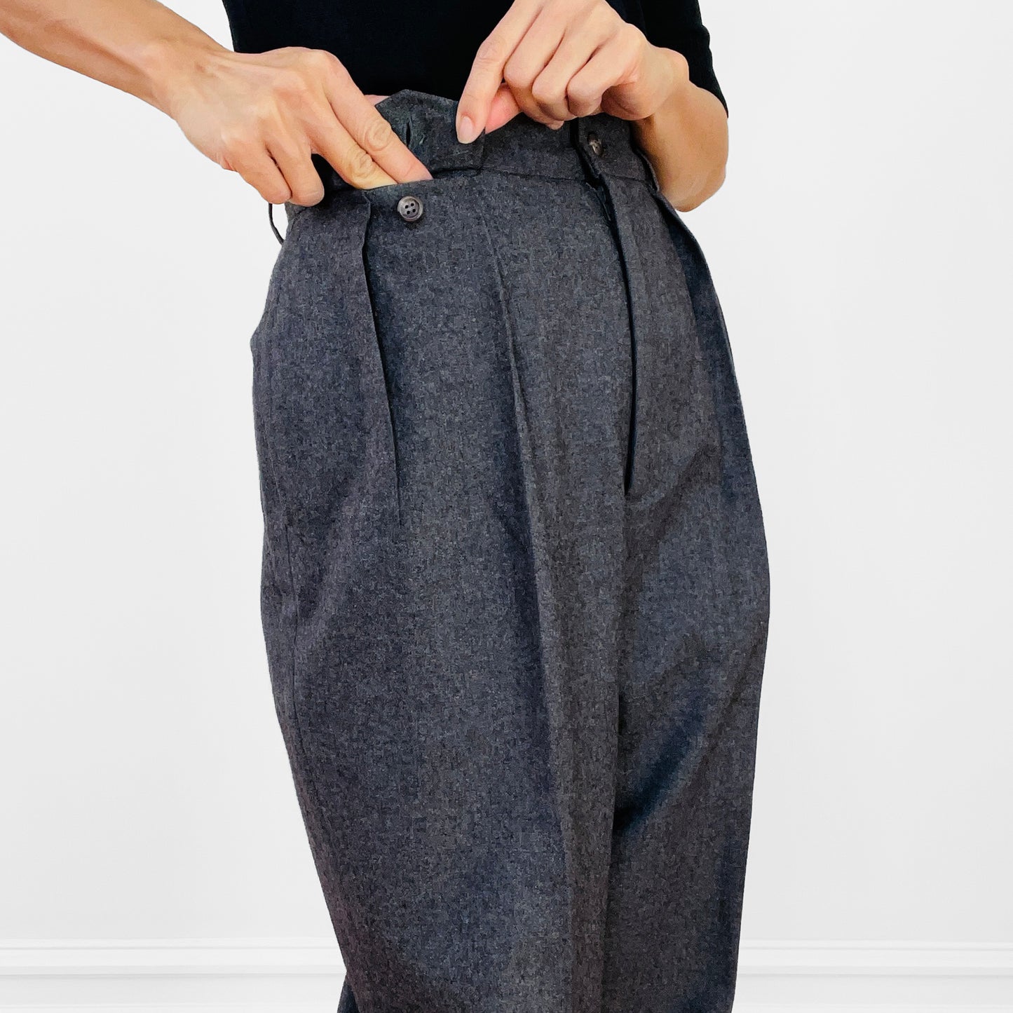 1980s Ralph Lauren High-Waisted Grey Wool Pleated Pants