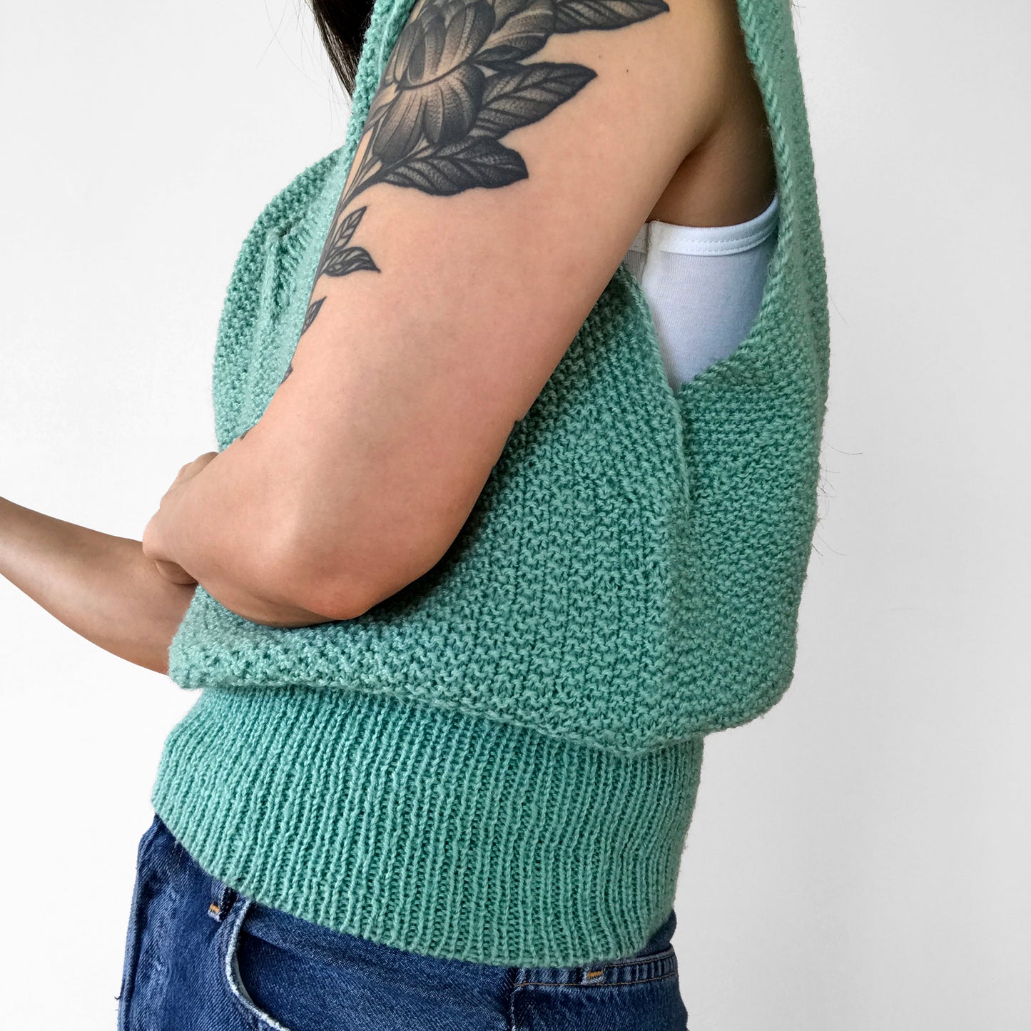 Handmade Spearmint Green V-neck Knit Pullover Vest