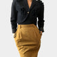 Black Wool Crop Embellished Jacket and Mustard Pencil Skirt Set